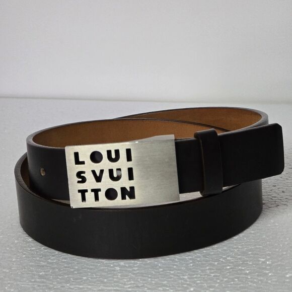 LOUIS VUITTON Ceinture Dark Brown Leather Silver-toned LV Logo Buckle Belt - Picture 1 of 8